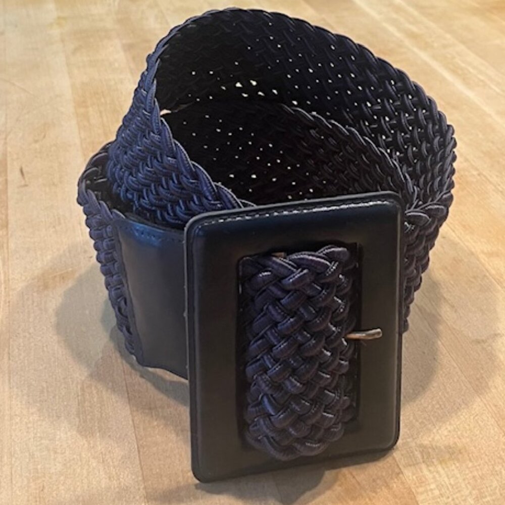Vintage Wide Blue Braided Belt with Leather Buckle - Picture 3 of 6